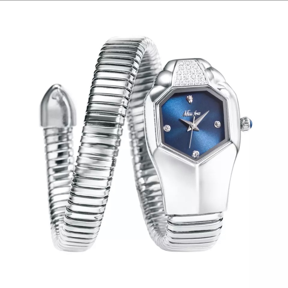 NEW Adrian Balboa Talia Shire Rocky IV Style Serpentine Snake Watch Silver/Blue